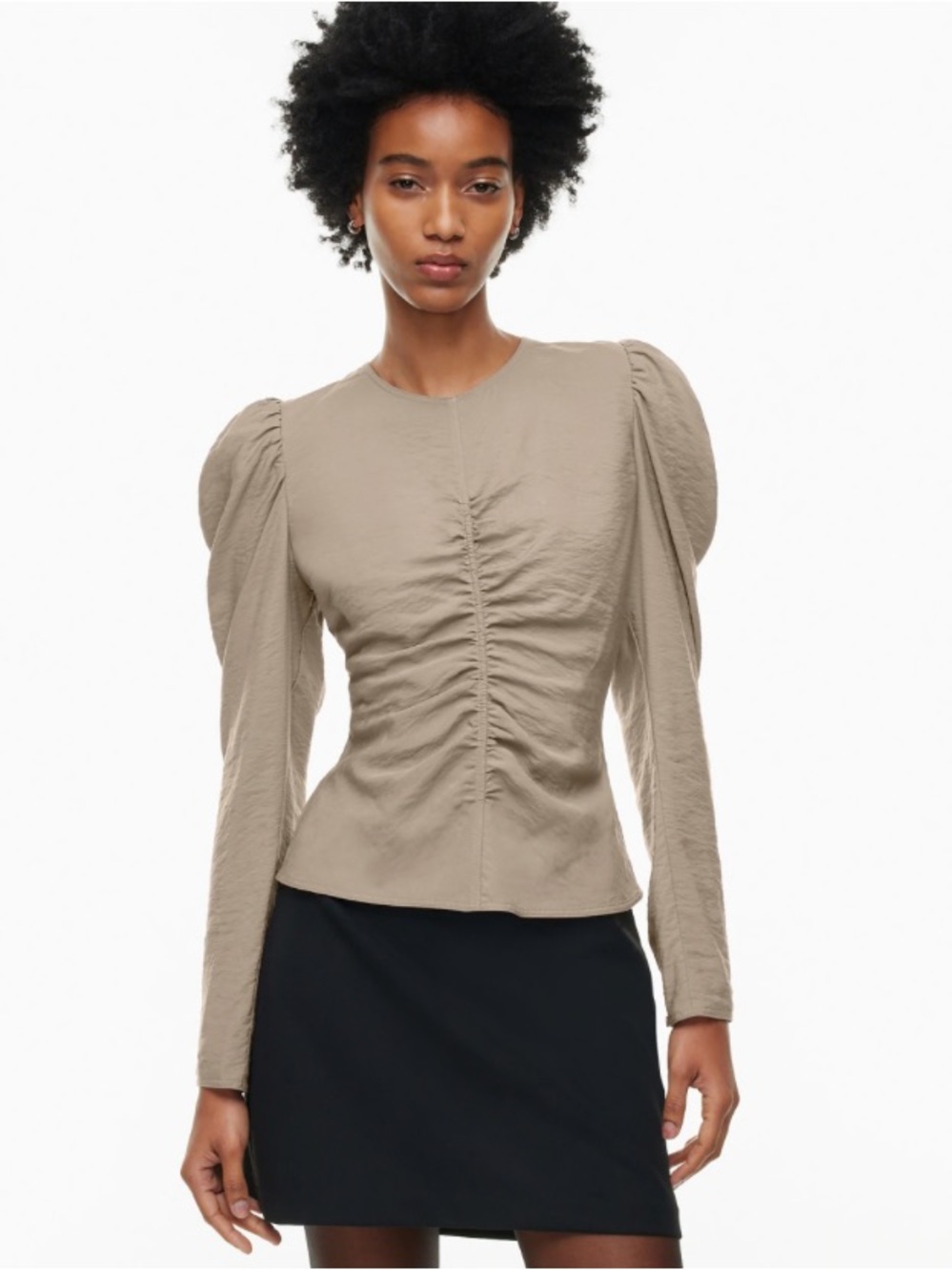 Aritzia Wilfred Henrietta Blouse Nomad Taupe size 4 long sleeve